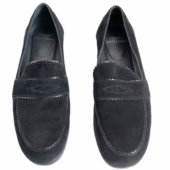 STUART WEITZMAN Loafers Black Suede Schooldays Penny Chunky oxfords platforms - Picture 2 of 16